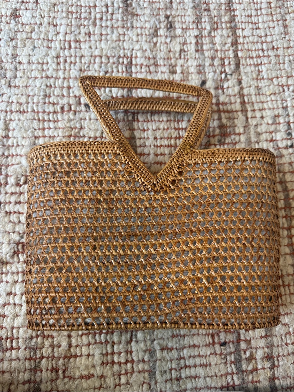 Woven Rattan Handbag in Natural Brown